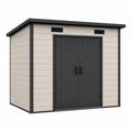 Abri de jardin 191 x 121 x 183 cm en résine beige anthracite à double porte ventilé