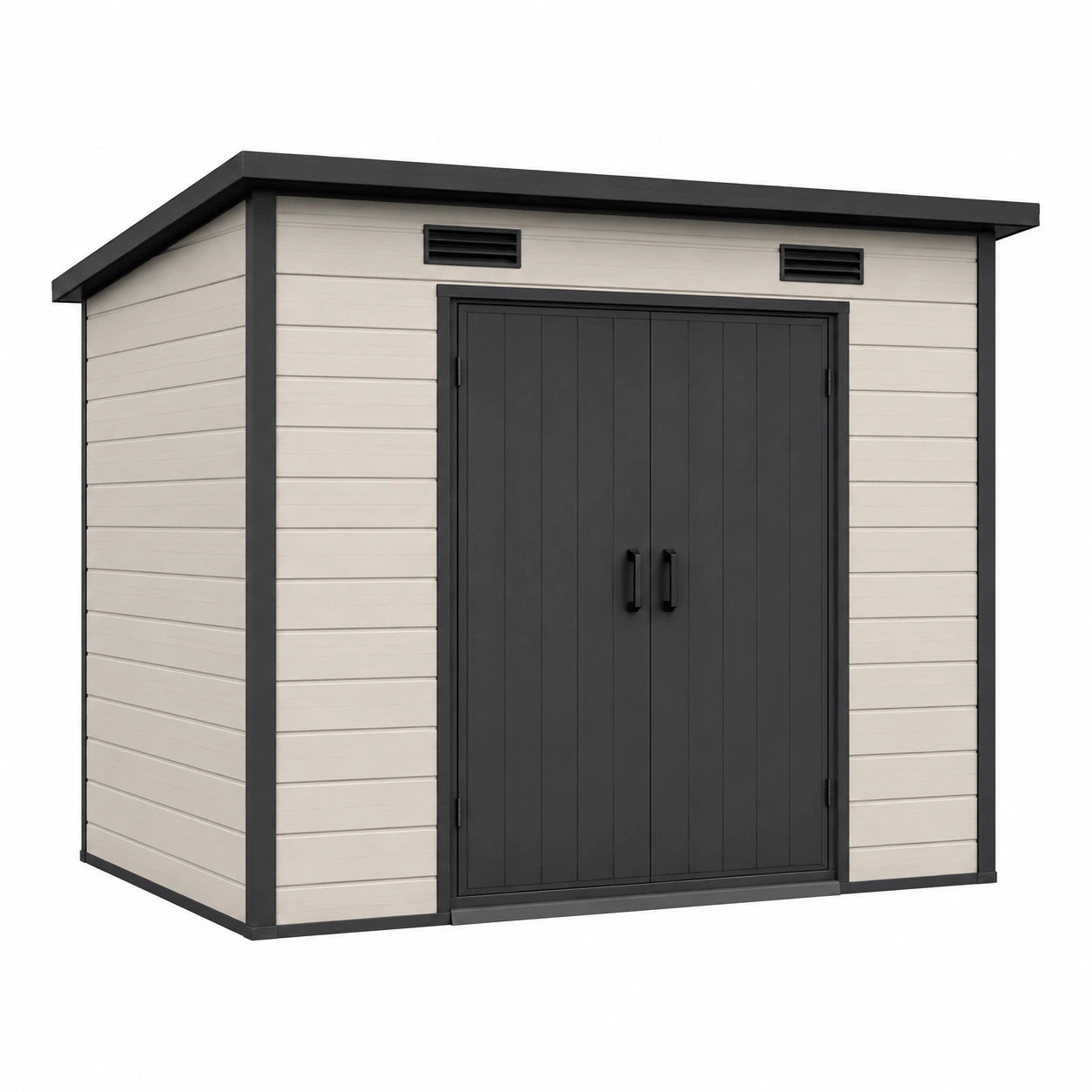 Abri de jardin 191 x 121 x 183 cm en résine beige anthracite à double porte ventilé