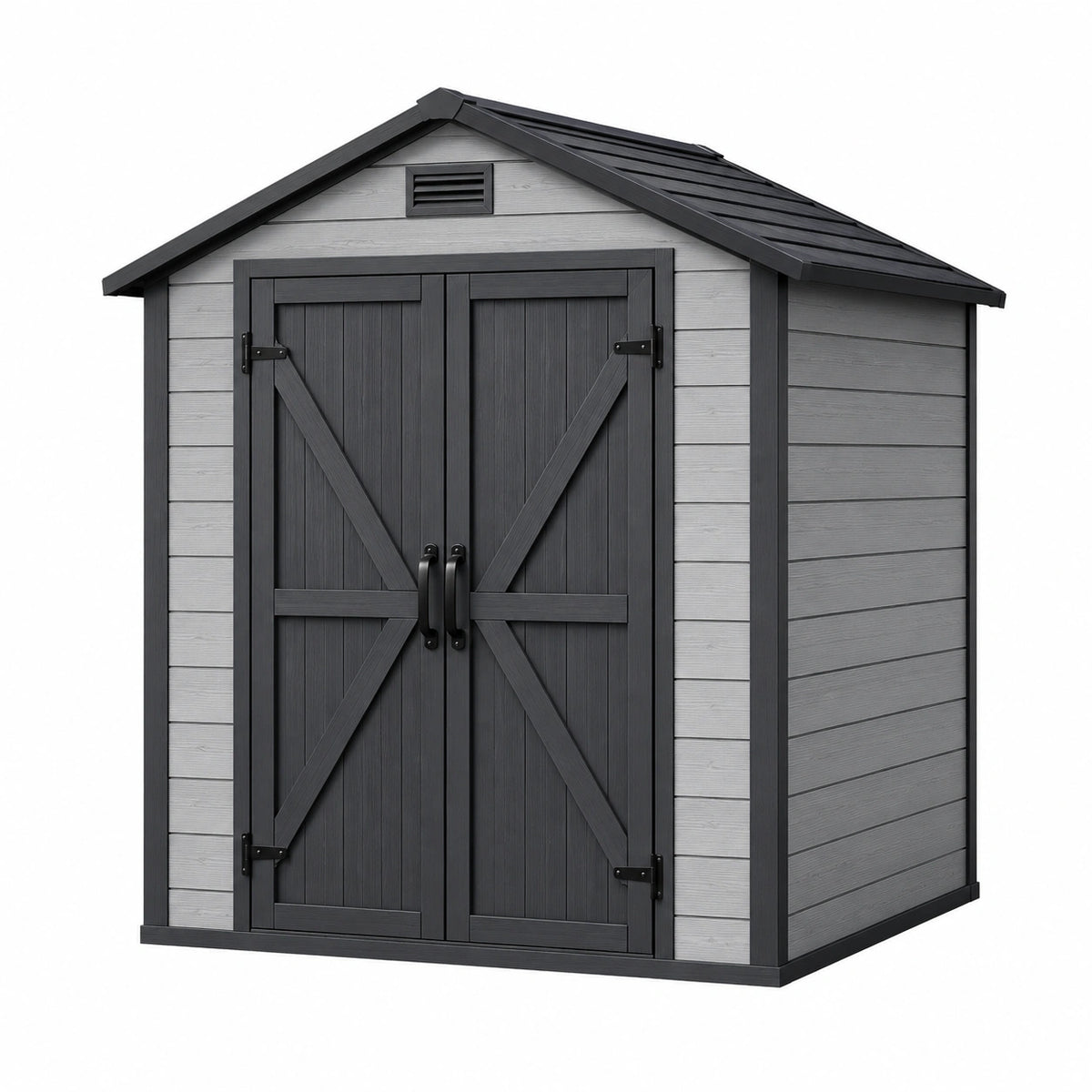 Abri de jardin 183 x 122 x 196 cm en plastique gris anthracite pour rangement extérieur style cabanon