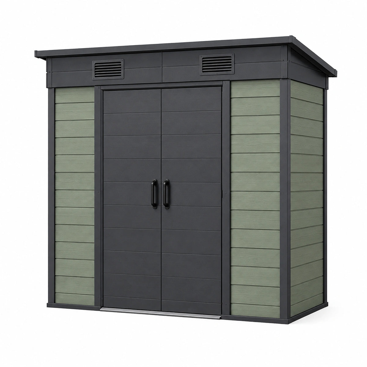 Abri de jardin 180 x 120 x 200 cm en résine noir/vert avec portes doubles ventilé