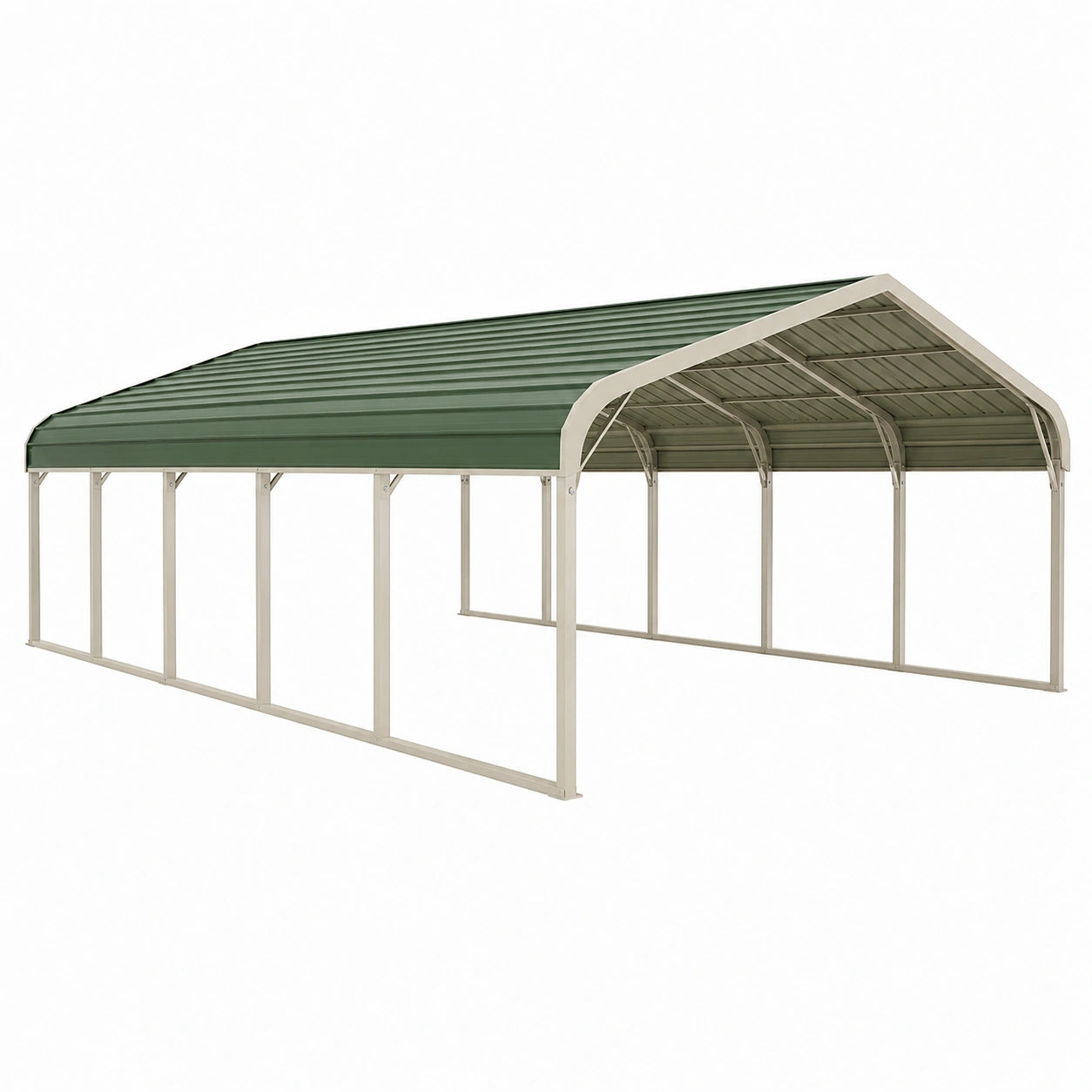 Abri voiture 600 x 300 x 270 cm en acier vert beige - toiture arquée pour extérieur