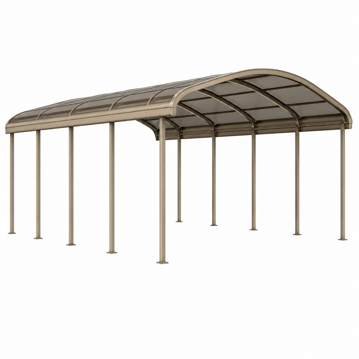 Abri voiture 500 x 300 x 250 cm en aluminium et polycarbonate gris fumé pour extérieur - toit voûté