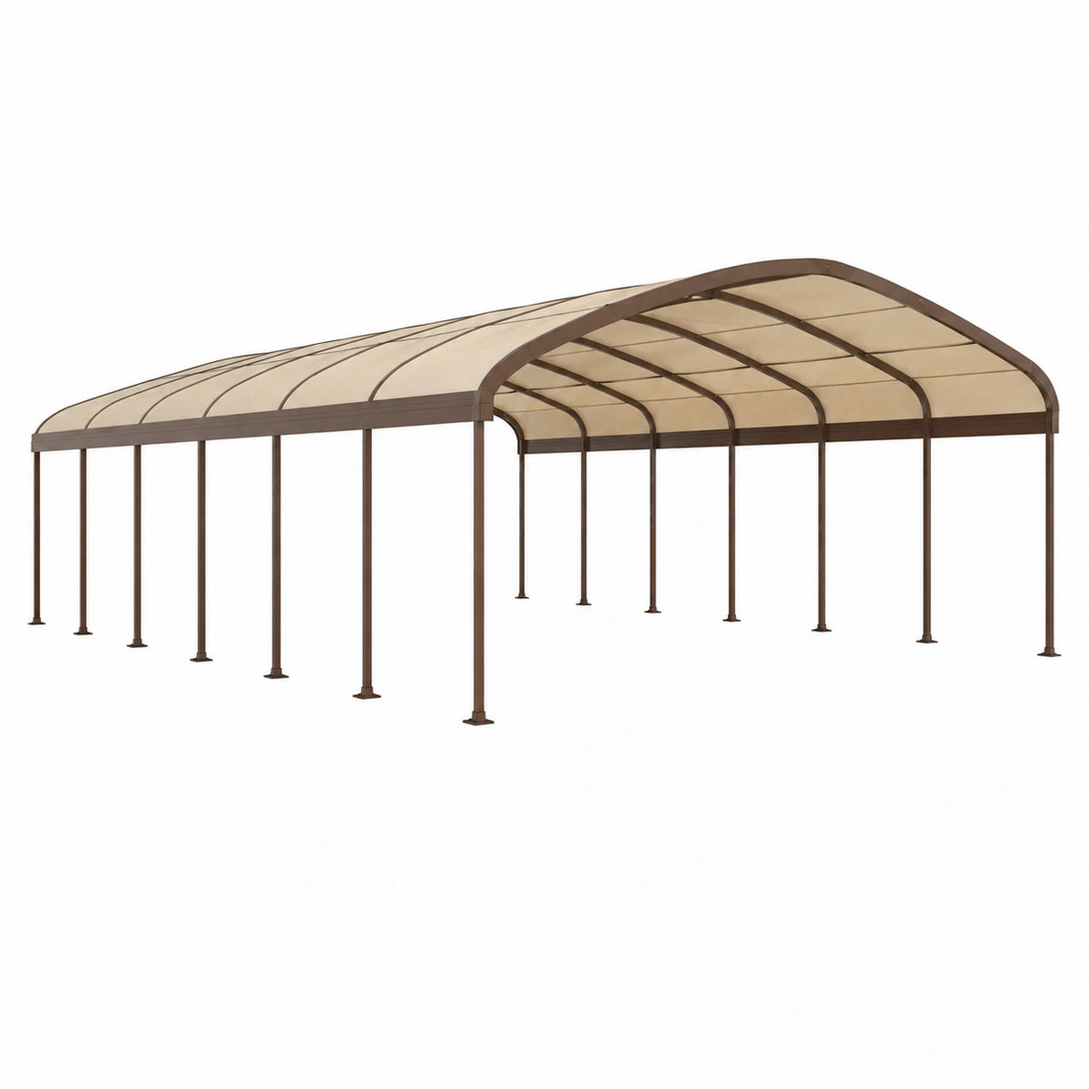 Abri voiture 600 x 300 x 280 cm en acier brun avec toit translucide pour extérieur