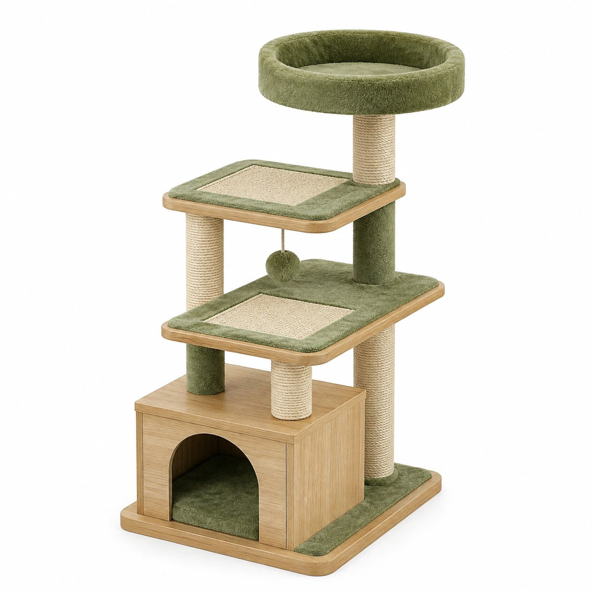 Arbre à chat 50 x 50 x 120 cm en bois vert avec griffoirs et niche
