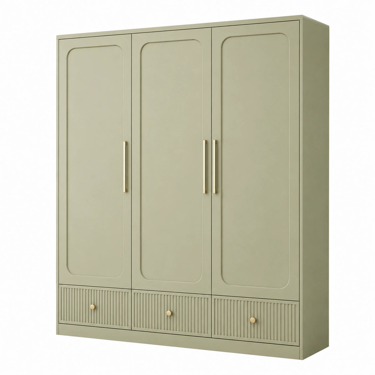 Armoire 150 x 55 x 200 cm en panneaux de bois vert sauge à 3 portes avec tiroirs