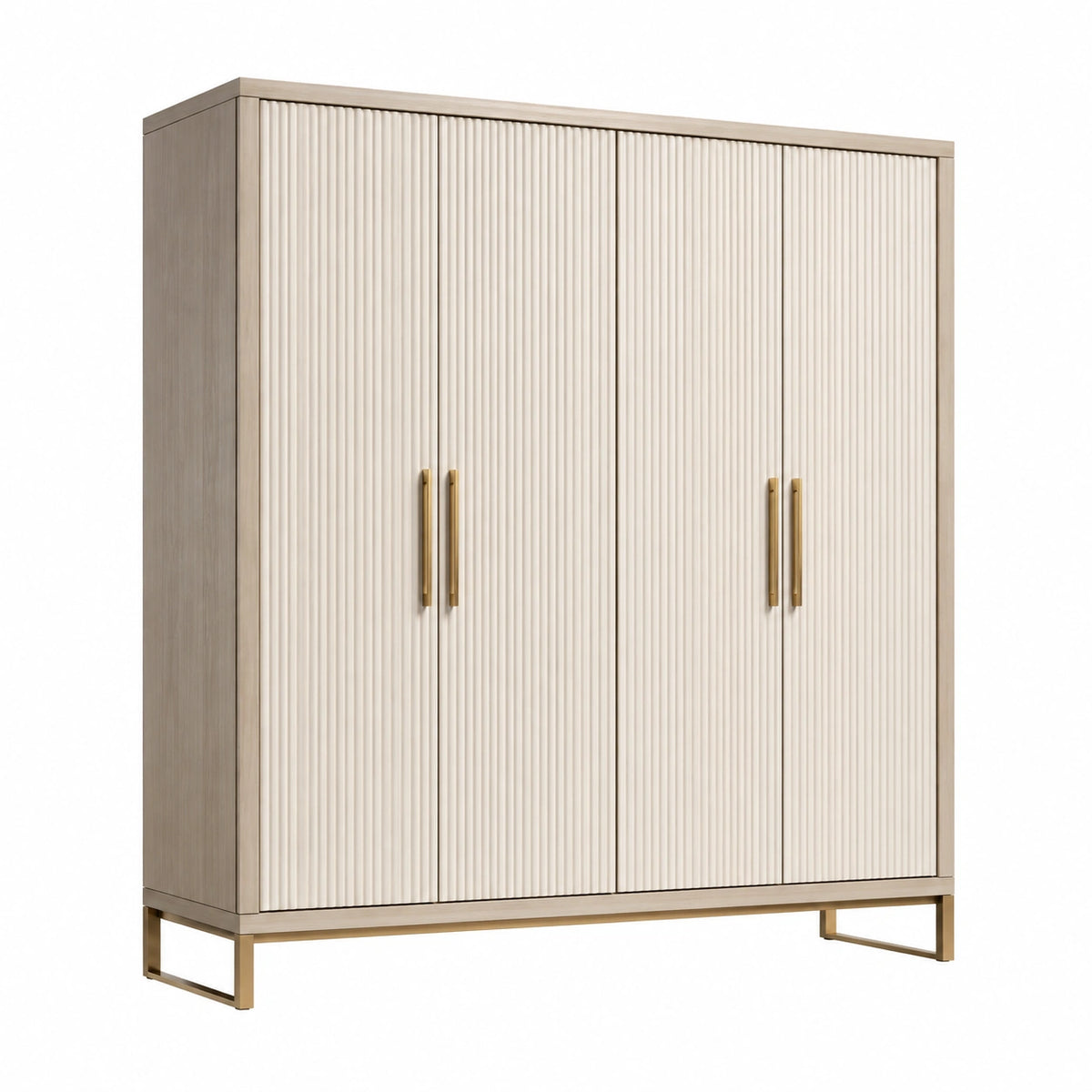 Armoire 180 x 55 x 200 cm en panneaux de bois beige et blanc à 4 portes style contemporain