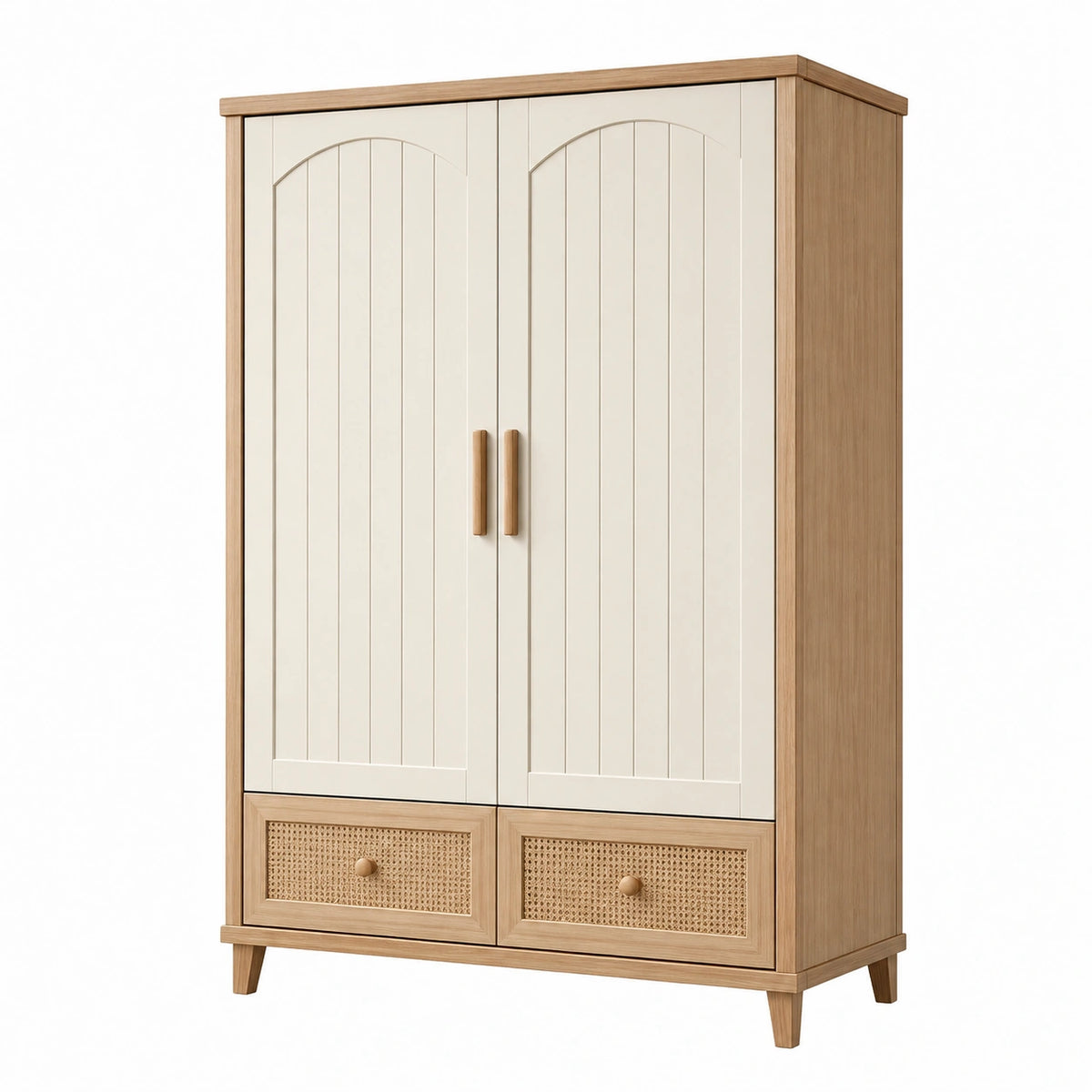 Armoire 100 x 55 x 190 cm en bois beige naturel avec portes et tiroirs style bohème