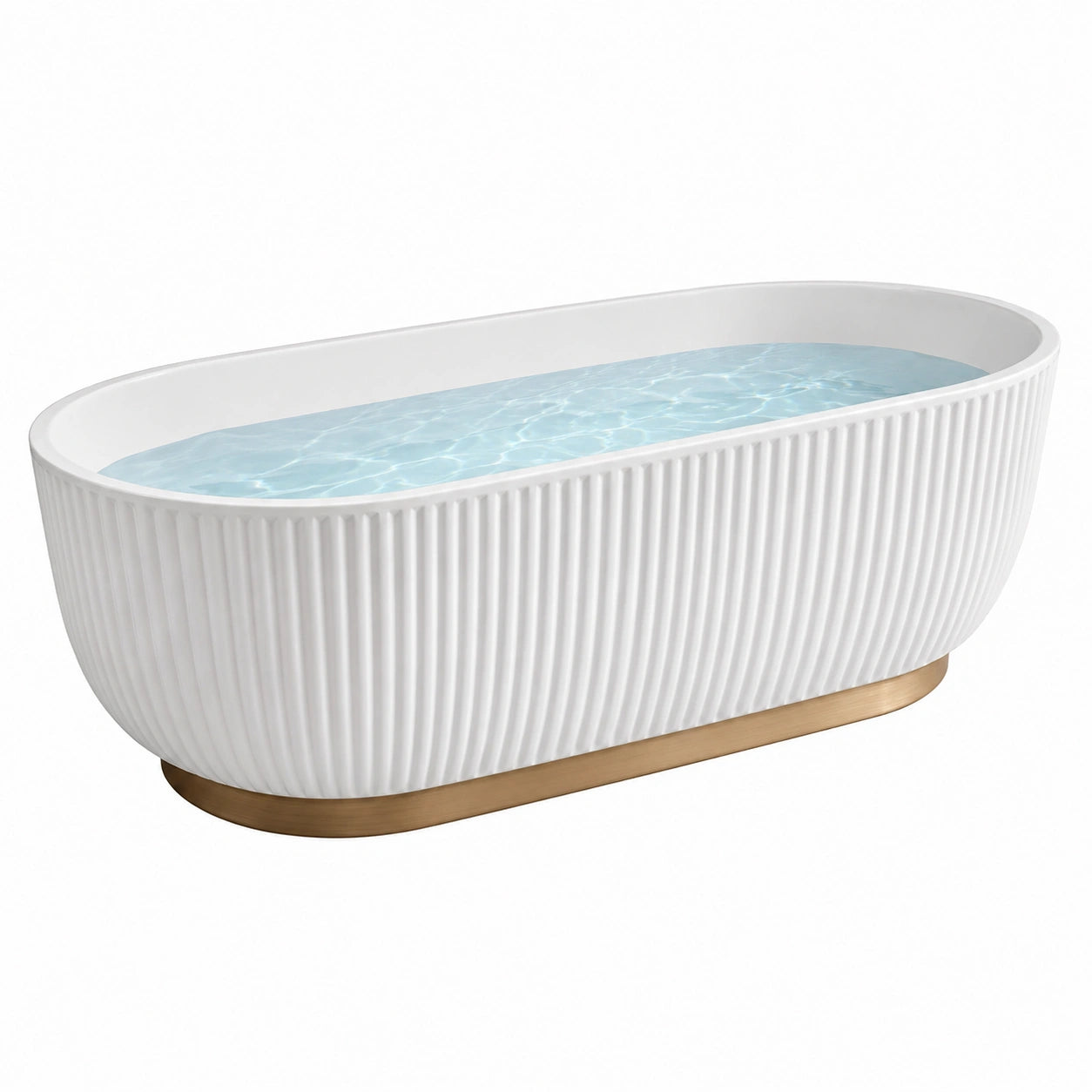 Baignoire îlot 170 x 80 cm en acrylique blanc et doré - design ovale nervuré