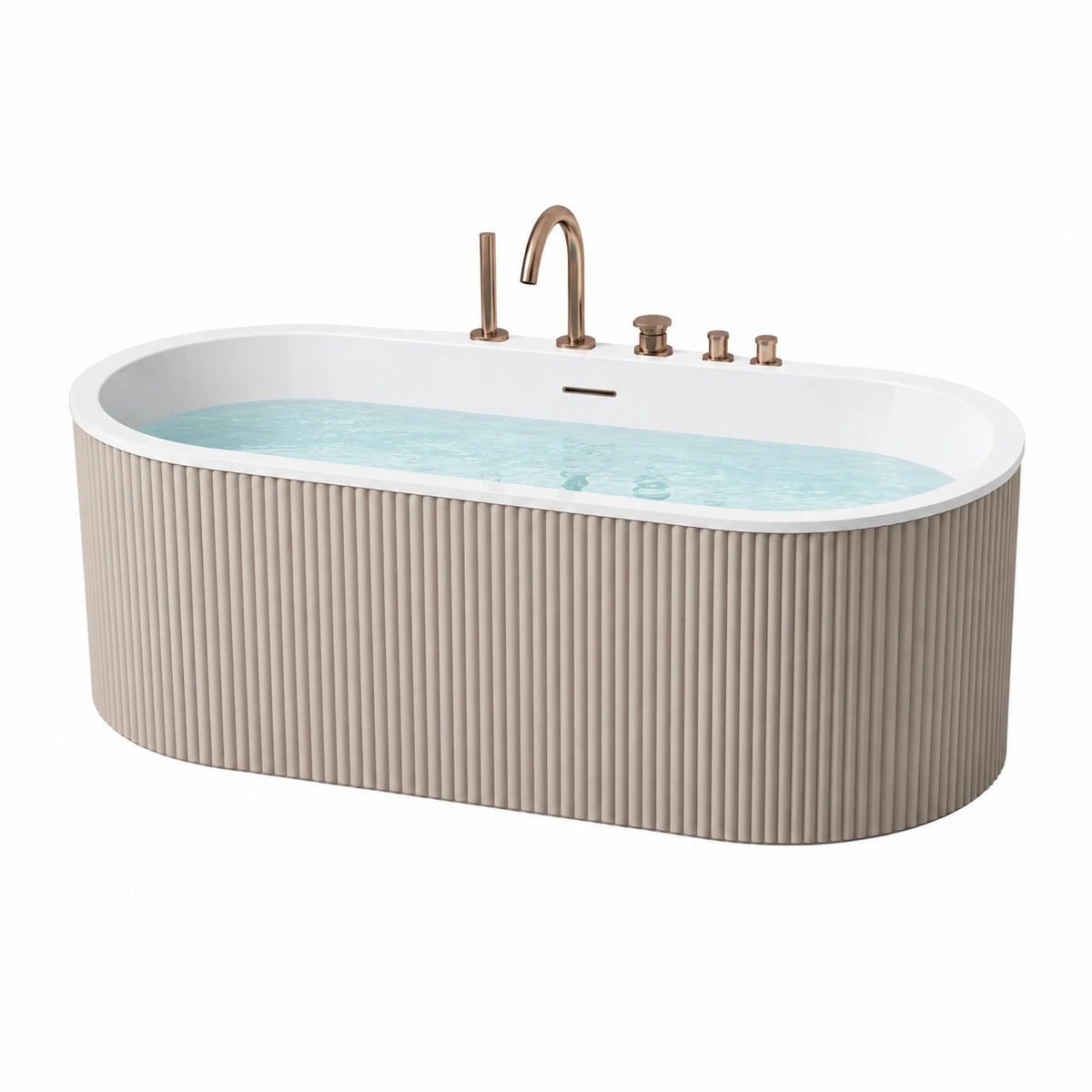 Baignoire îlot 170 cm en acrylique beige nervurée style contemporain