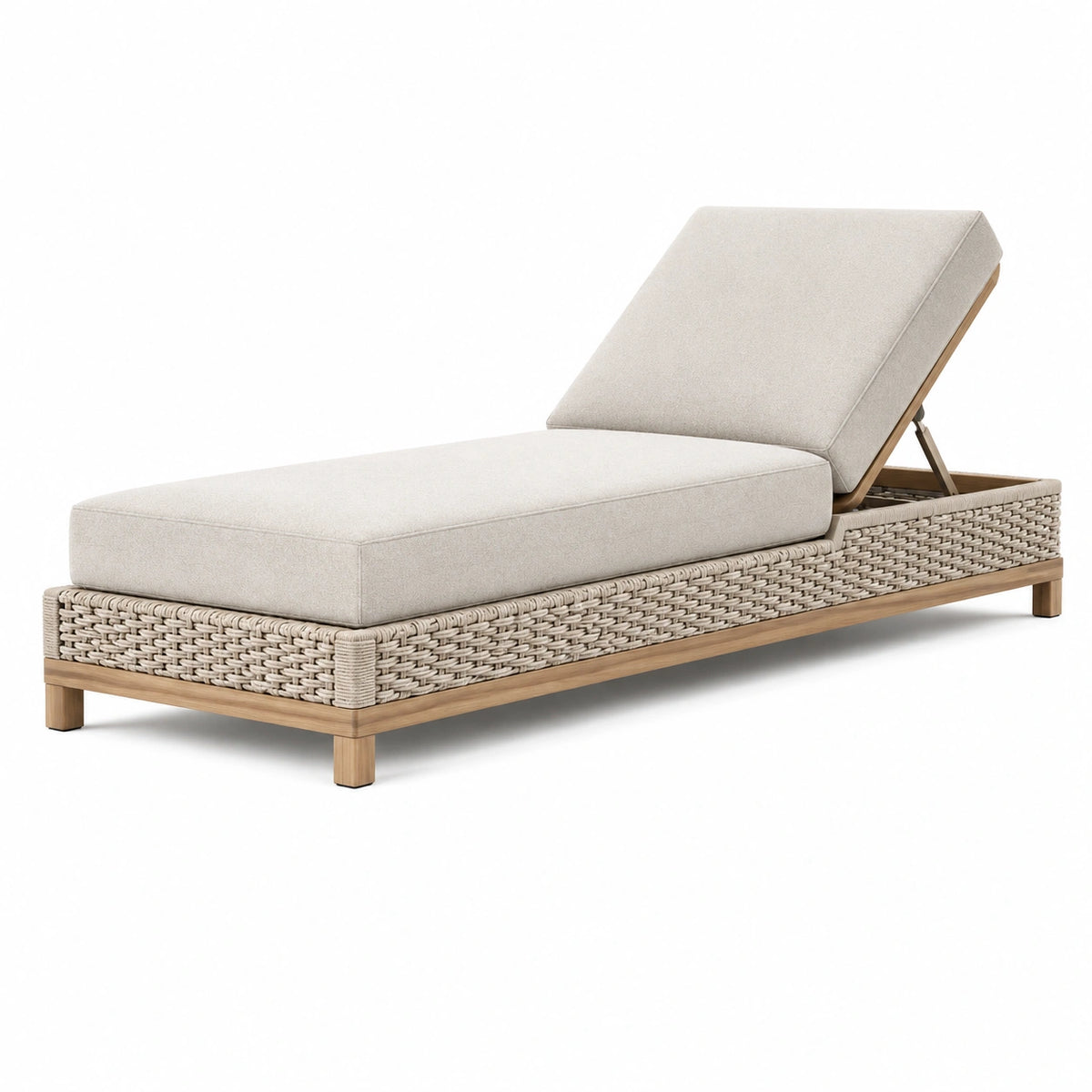 Chaise longue extérieure 200 x 75 cm en bois beige tressée dossier réglable