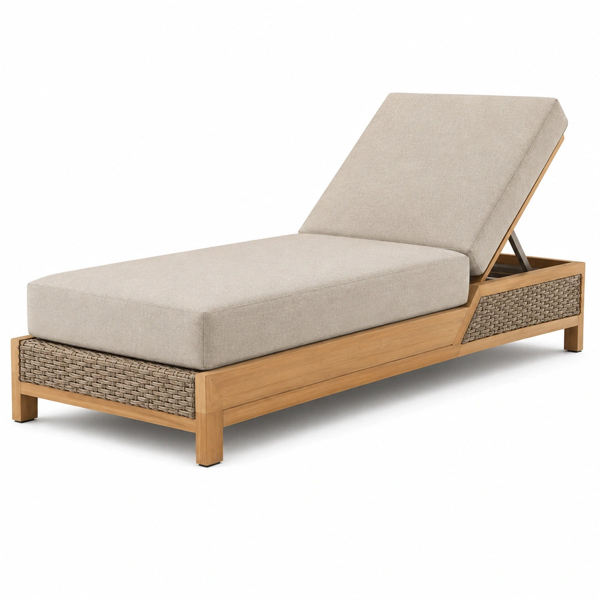 Transat de jardin 200 x 75 cm en bois beige avec dossier inclinable