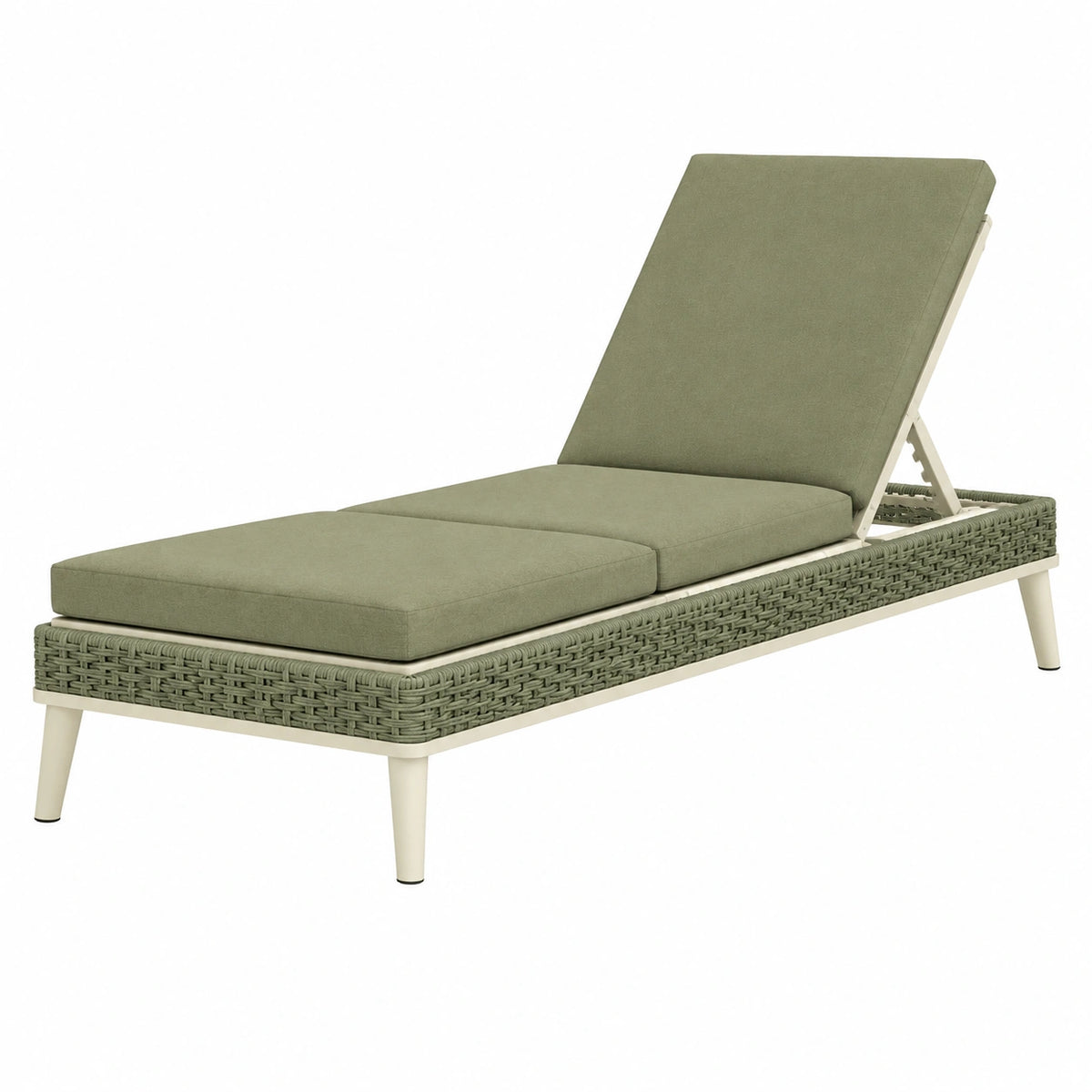 Chaise longue de jardin 200 x 70 x 95 cm en résine tressée verte avec dossier réglable