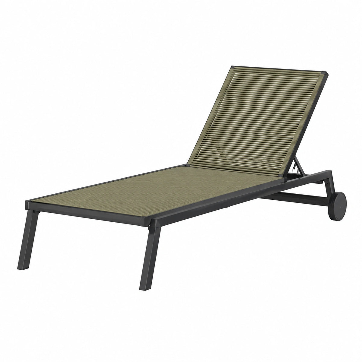 Transat de jardin 200 x 65 cm aluminium noir et corde olive avec dossier réglable