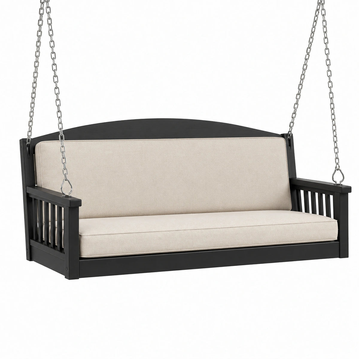 Balancelle suspendue 2 places 127 x 70 x 65 cm bois noir revêtement beige style contemporain