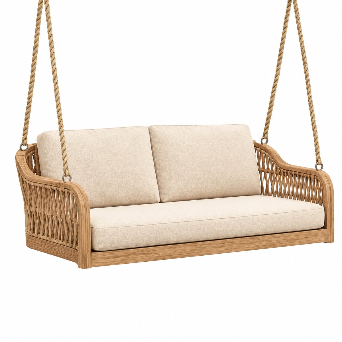 Balancelle canapé 2 places 130 x 70 x 60 cm rotin beige suspendue