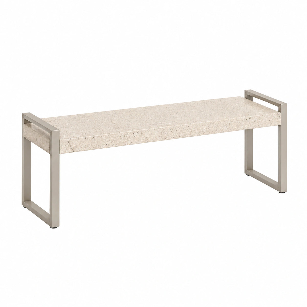 Banc 120 cm en pierre beige et métal argenté - style contemporain