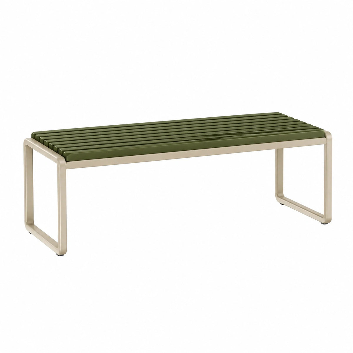 Banc de jardin 120 x 40 x 45 cm en métal vert kaki et beige style contemporain