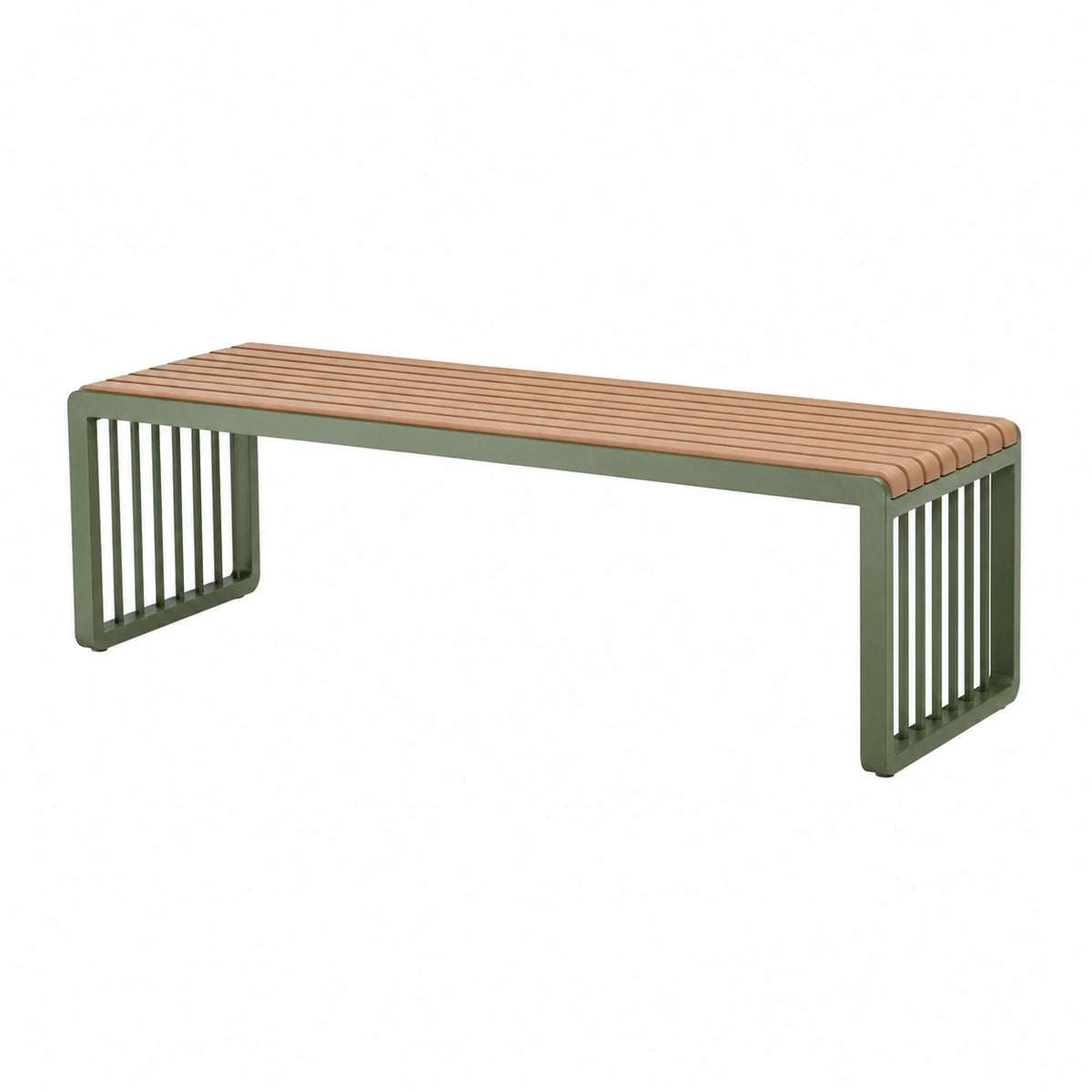 Banc de jardin 160 x 40 x 45 cm en bois et métal vert style contemporain
