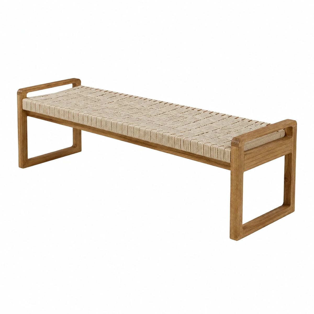 Banc 180 cm en bois brun et corde beige - Assise tressée style naturel