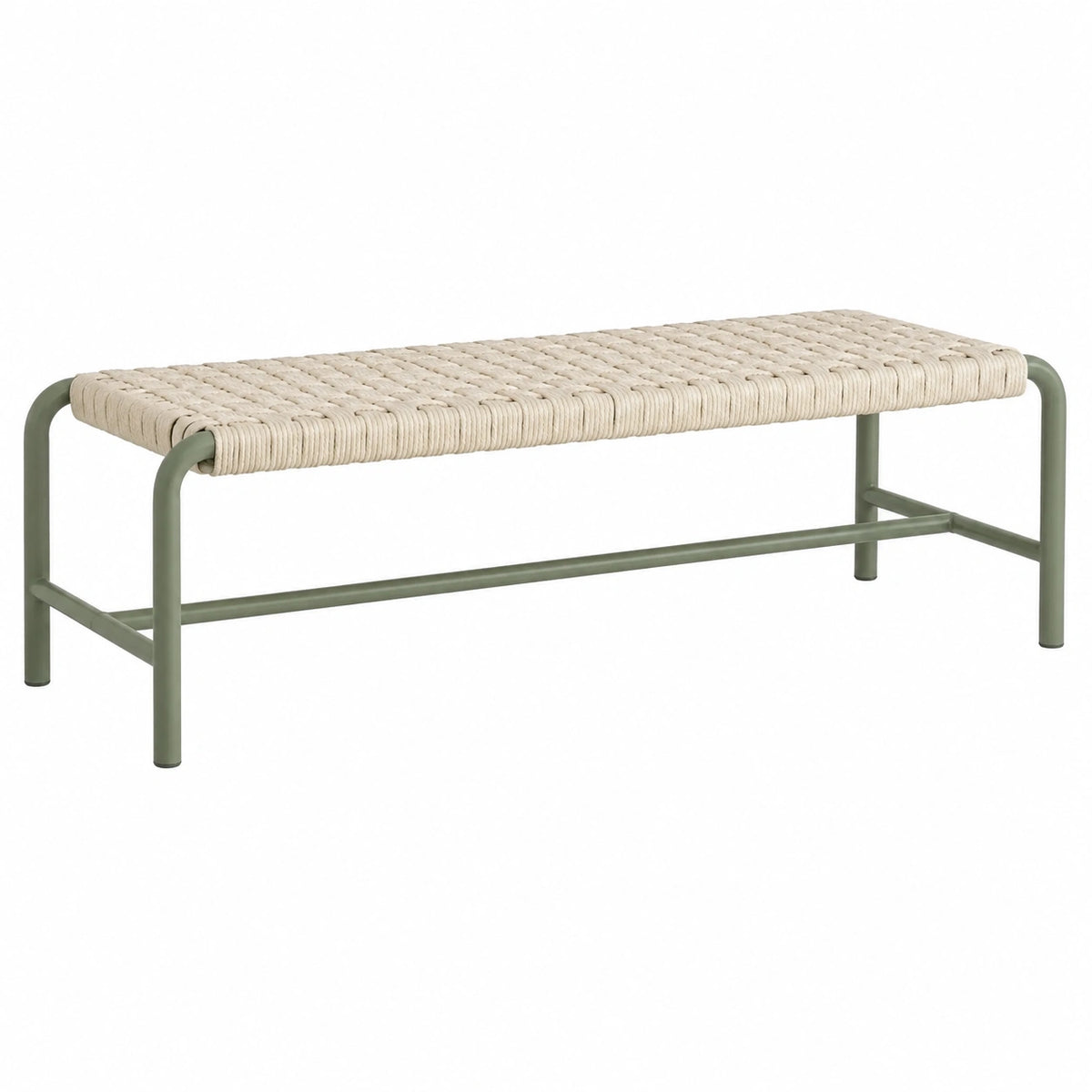Banc d'extérieur 120 x 40 x 45 cm en corde tressée beige et métal vert style contemporain